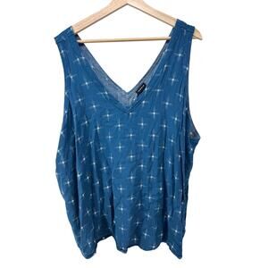 Torrid Women’s Plus Size 4 Blue Chambray Starburst Tank Top Sleeveless V-Neck